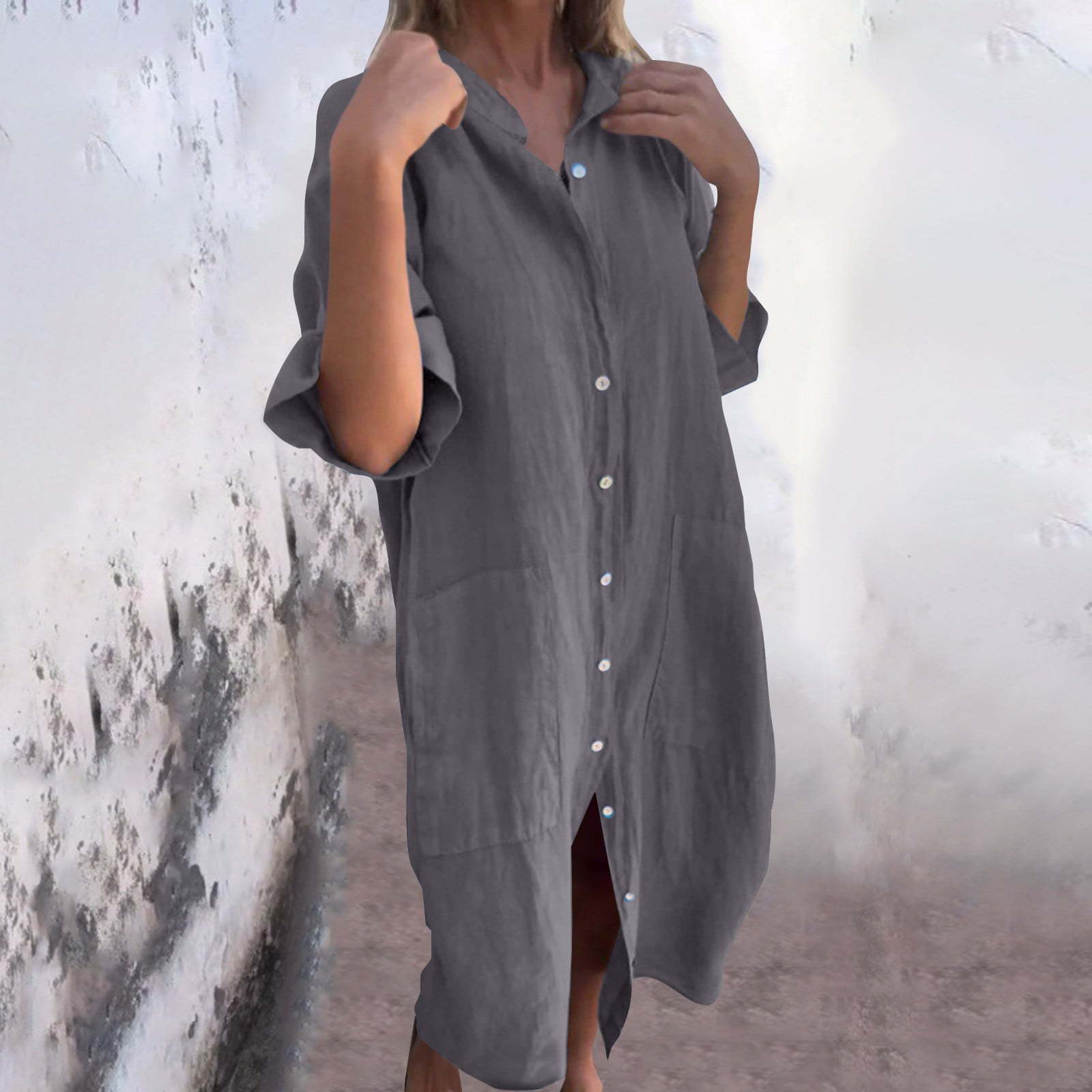 2025 New European and American - Casual Loose Linen Shirt Dress review and price