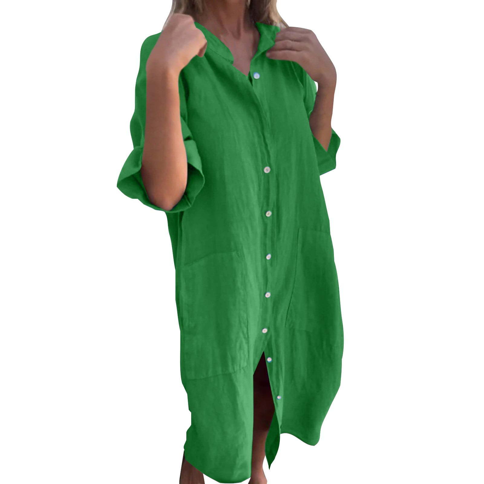 2025 New European and American - Casual Loose Linen Shirt Dress review and price