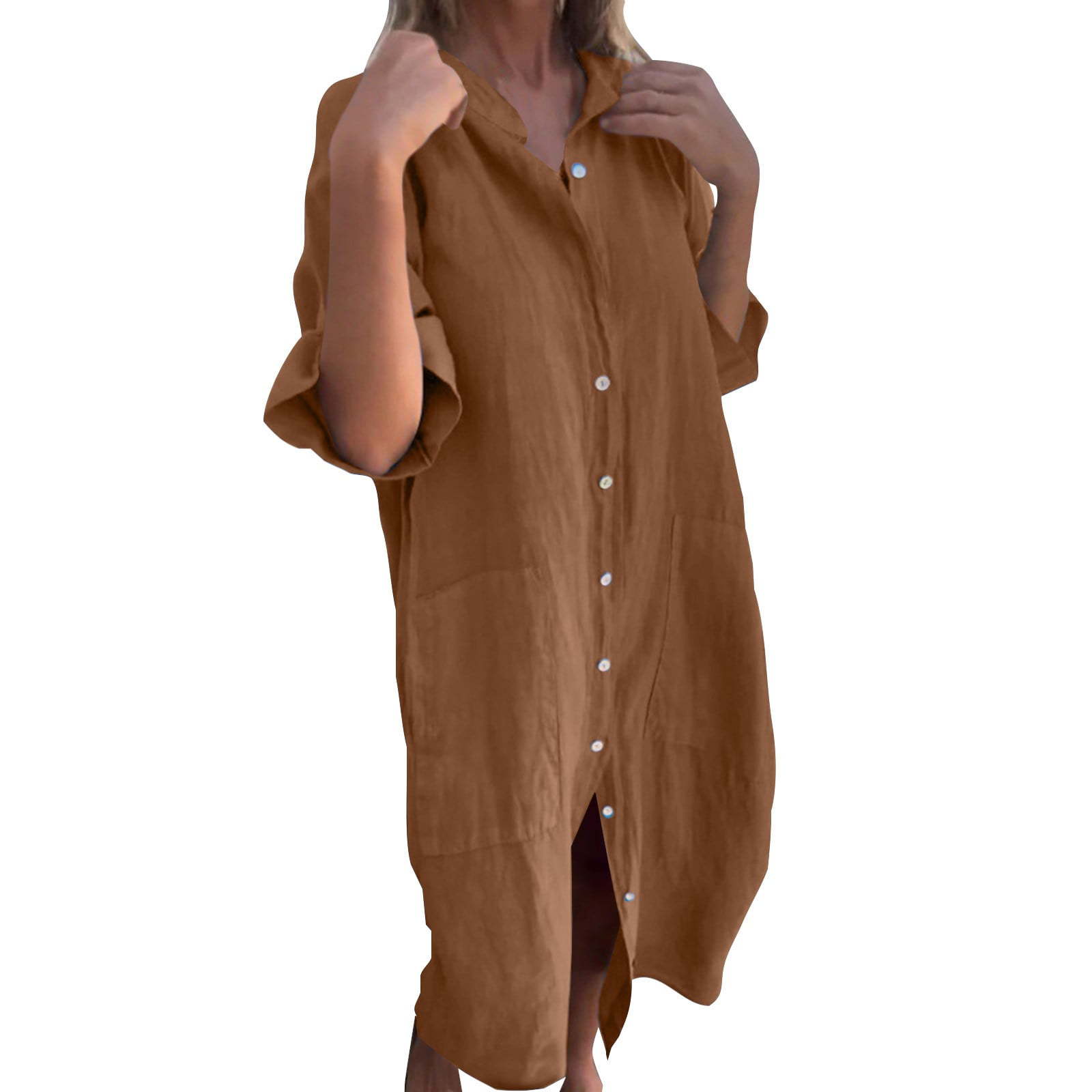 2025 New European and American - Casual Loose Linen Shirt Dress review and price