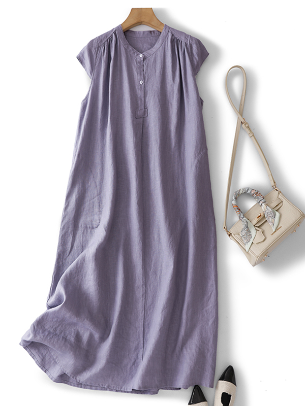 Summer Pure Color Cotton Linen - Casual Loose Linen Shirt Dress review and price