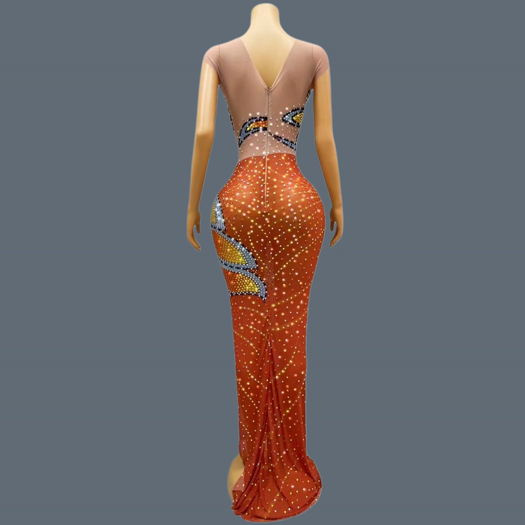 Women Sleeveless Mesh Maxi Dre - Sparkly Rhinestone Club Party Dress review and price