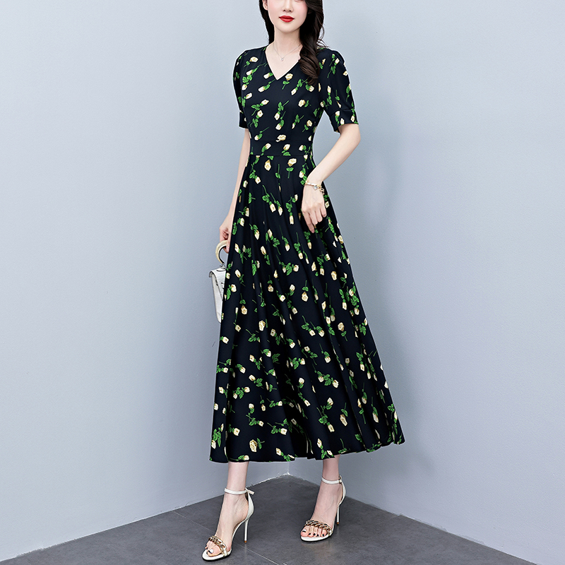 Summer Short Sleeve  Bodycon L - French Vintage Floral Midi Dress review and price