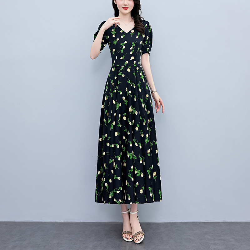 Summer Short Sleeve  Bodycon L - French Vintage Floral Midi Dress review and price