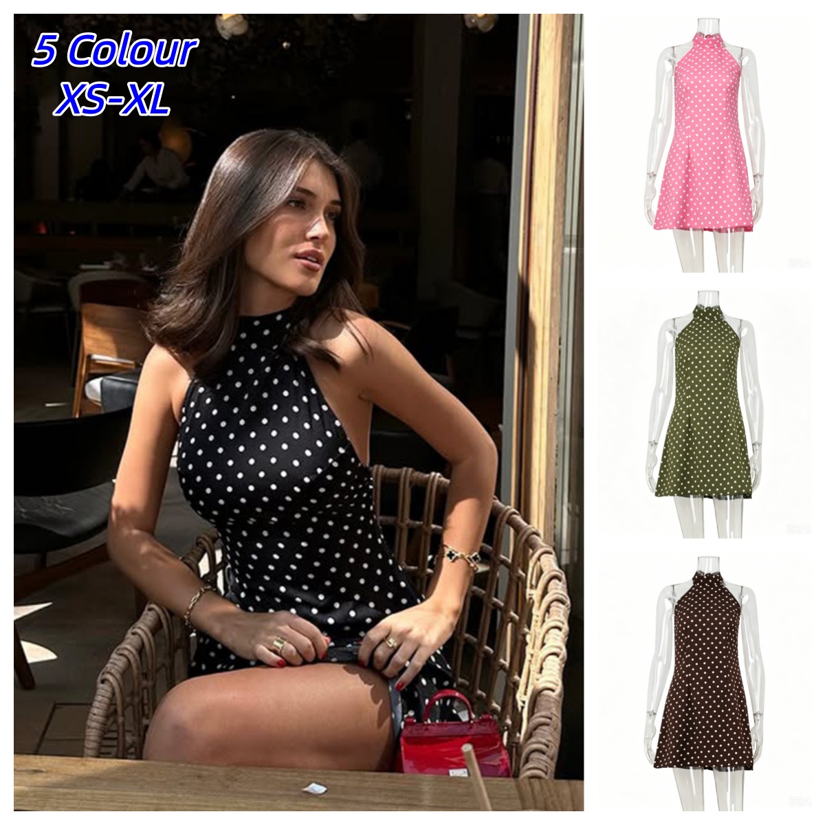 Y2K Sexy Retro Polka Dot Print - Y2K Backless Halter Mini Dress review and price