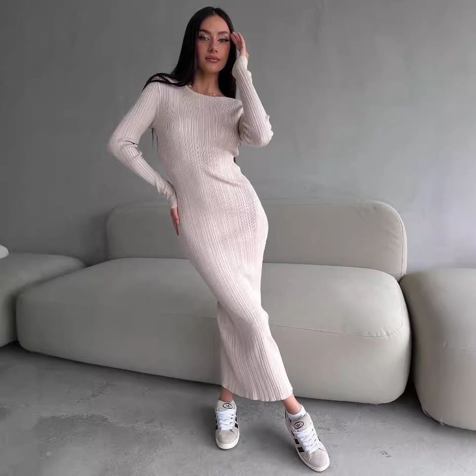 Women's Elegant Crew Neck Wais - Bodycon Long Sleeve Ribbed Dress review and price