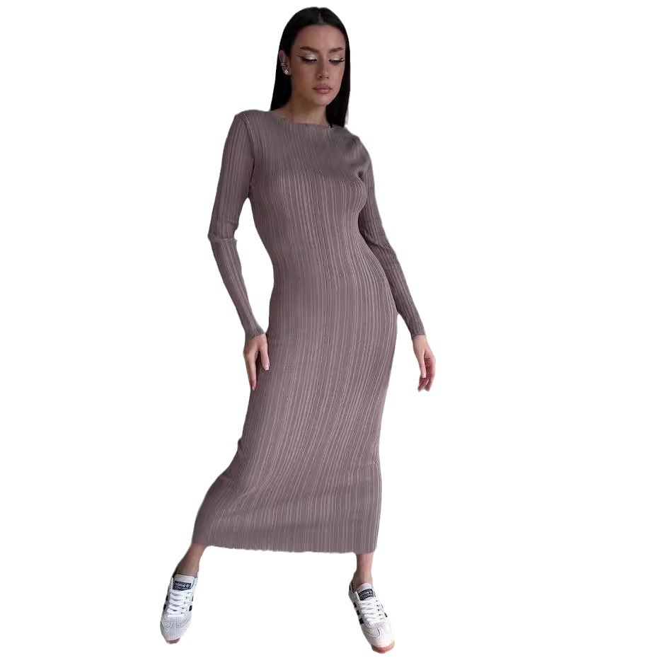 Women's Elegant Crew Neck Wais - Bodycon Long Sleeve Ribbed Dress review and price