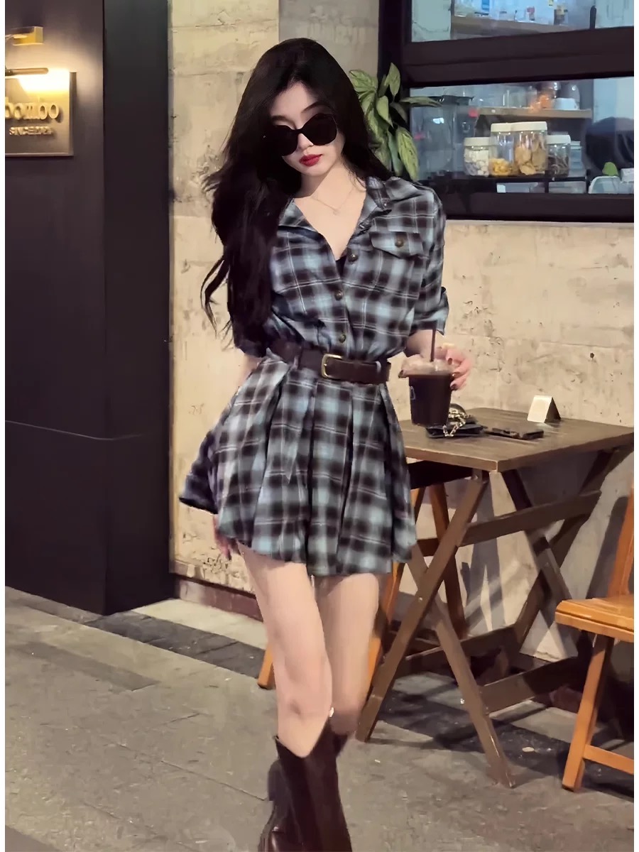 Korean Style Plaid Shirt Dress - Korean Style A Line Shirt Dress review and price