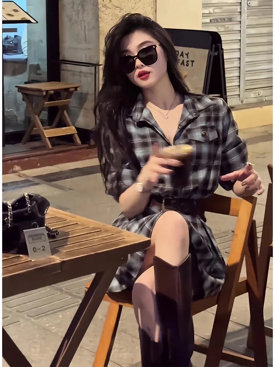 Korean Style Plaid Shirt Dress - Korean Style A Line Shirt Dress review and price