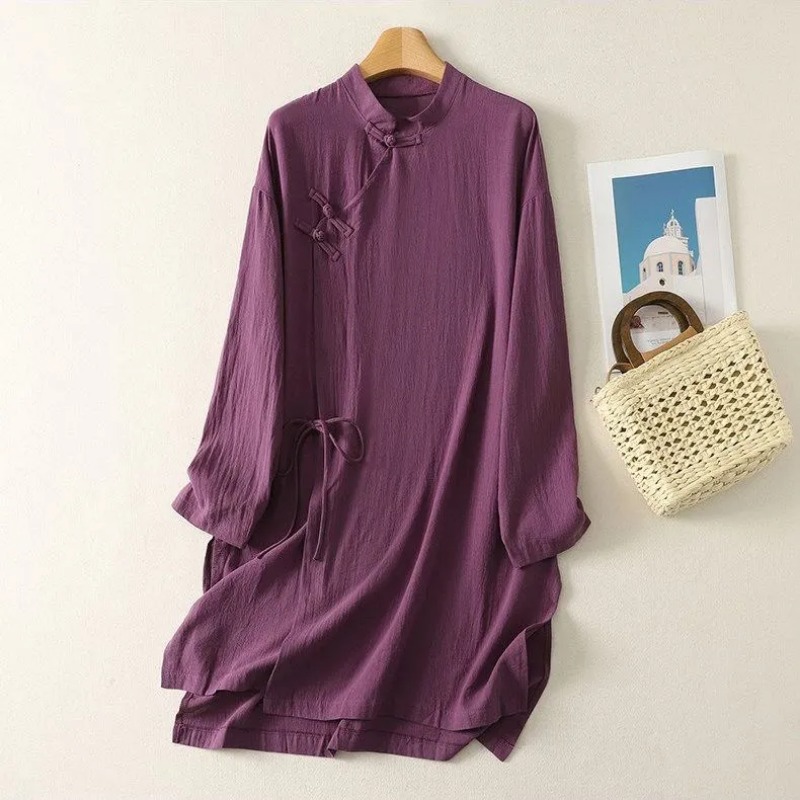 Women's Chinese Style Frog But - Casual Loose Linen Shirt Dress review and price