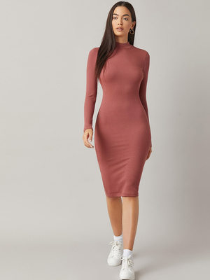 Women's Dusty Rose Ribbed Body - Bodycon Long Sleeve Ribbed Dress review and price