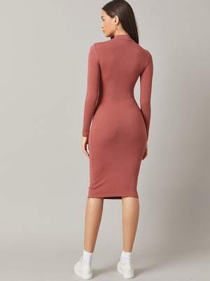 Women's Dusty Rose Ribbed Body - Bodycon Long Sleeve Ribbed Dress review and price