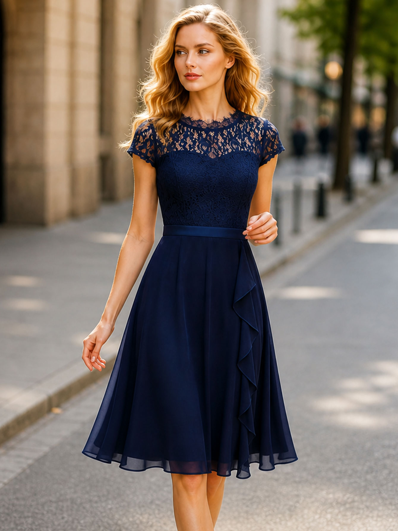 Women Casual Cocktail Crew Nec - French Vintage Floral Midi Dress review and price