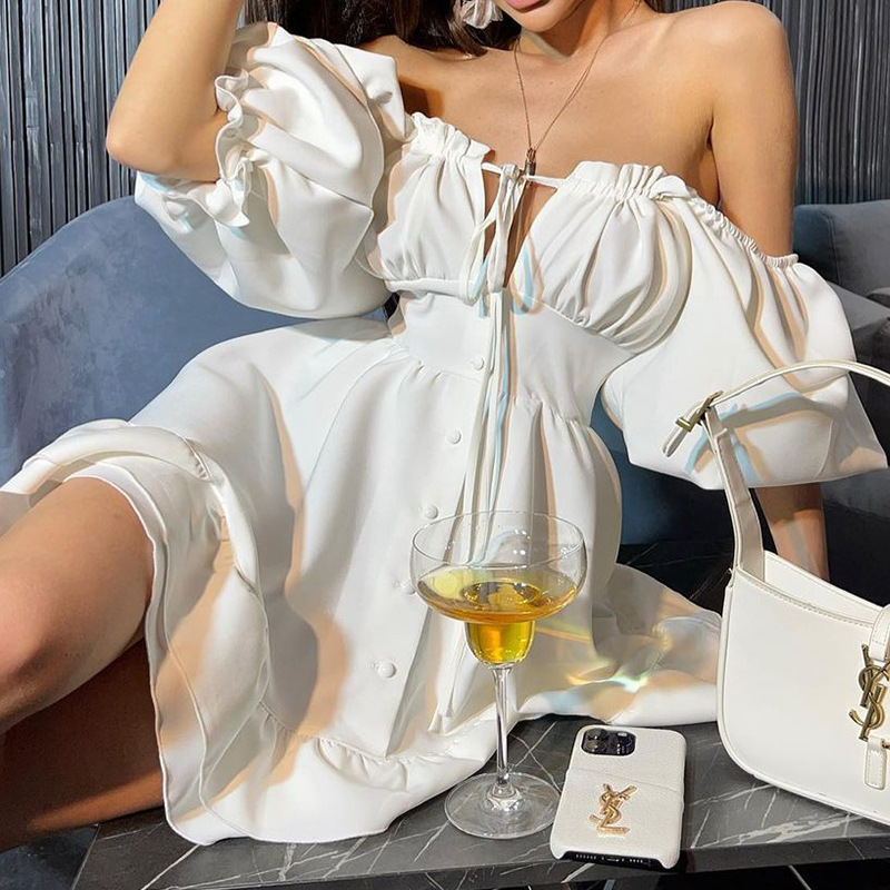 Women's Off Shoulder Mini Dres - Off Shoulder Puff Sleeve Sundress review and price
