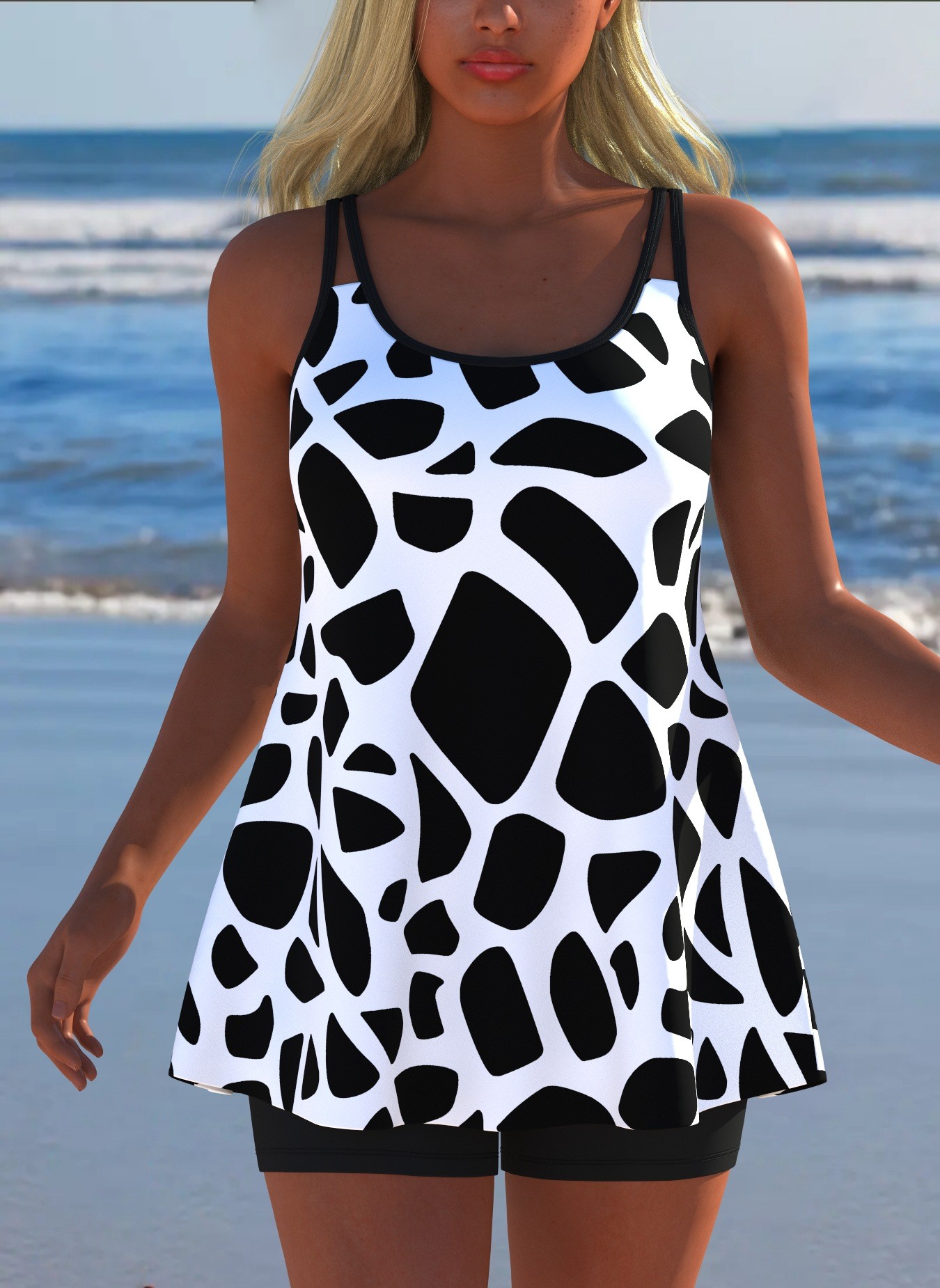 Black White Print Tankini Slee - Tops review and price