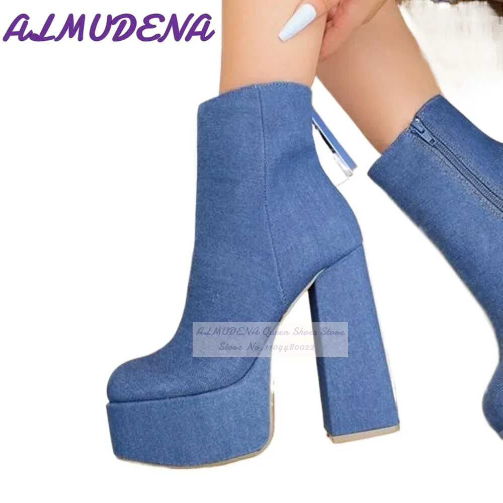 ALMUDENA Blue Denim Block Heel - Jeans review and price