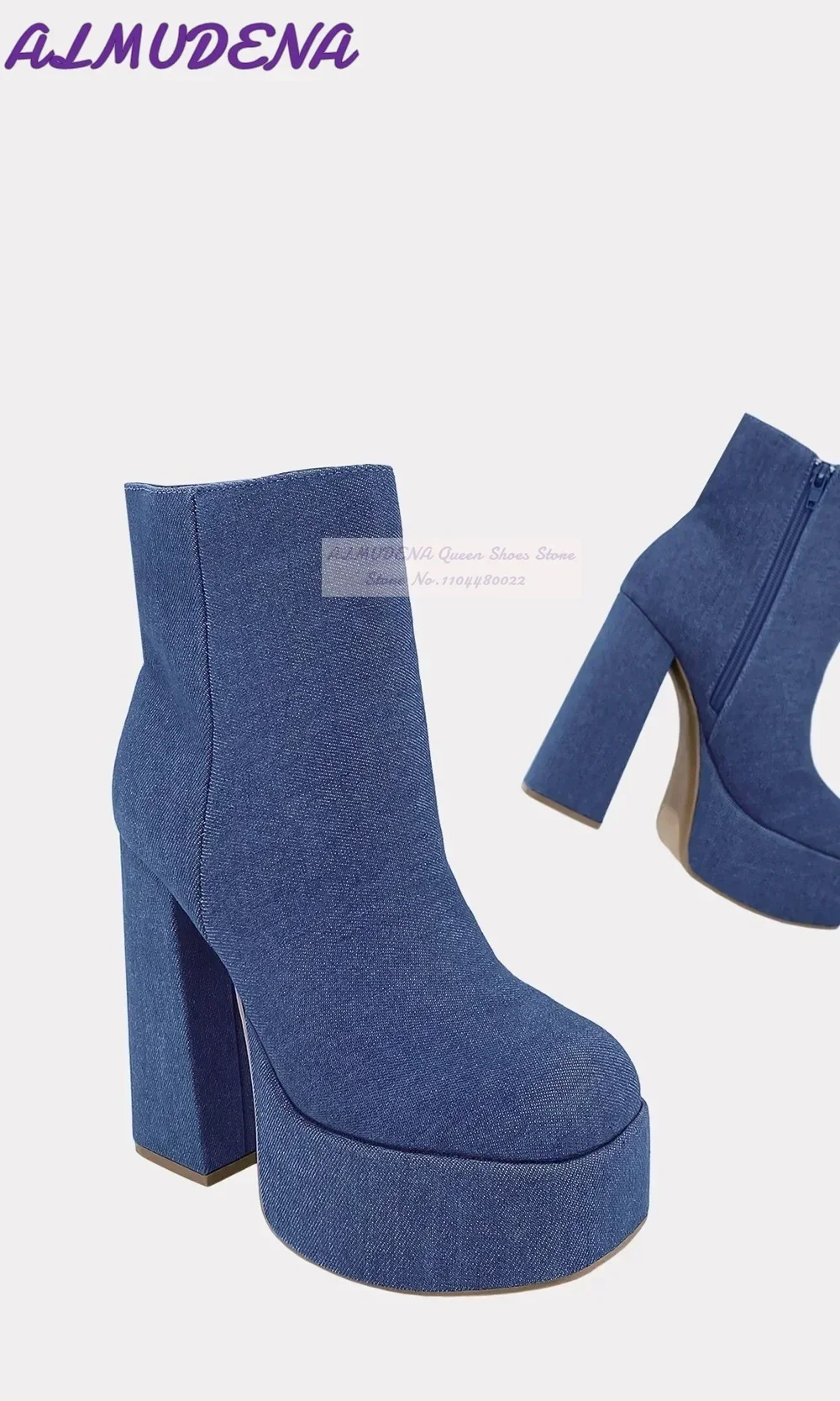 ALMUDENA Blue Denim Block Heel - Jeans review and price