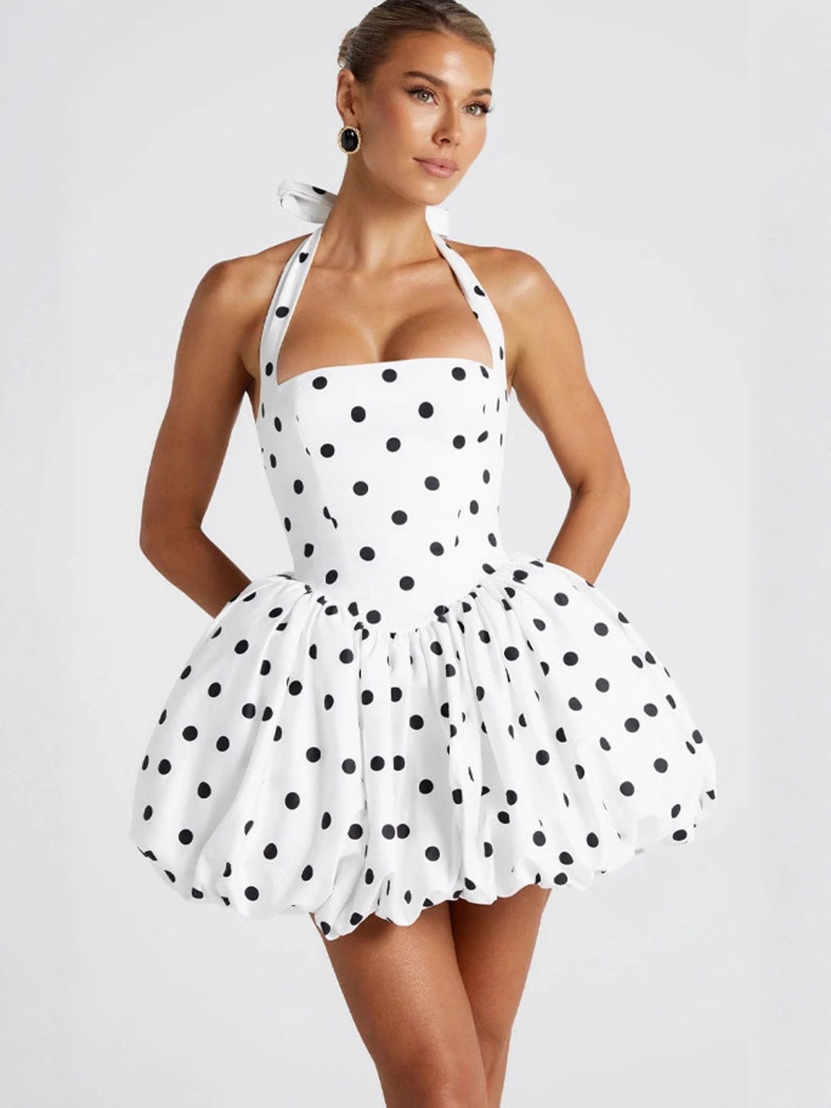 Dots Print Halter Spaghetti St - Y2K Backless Halter Mini Dress review and price