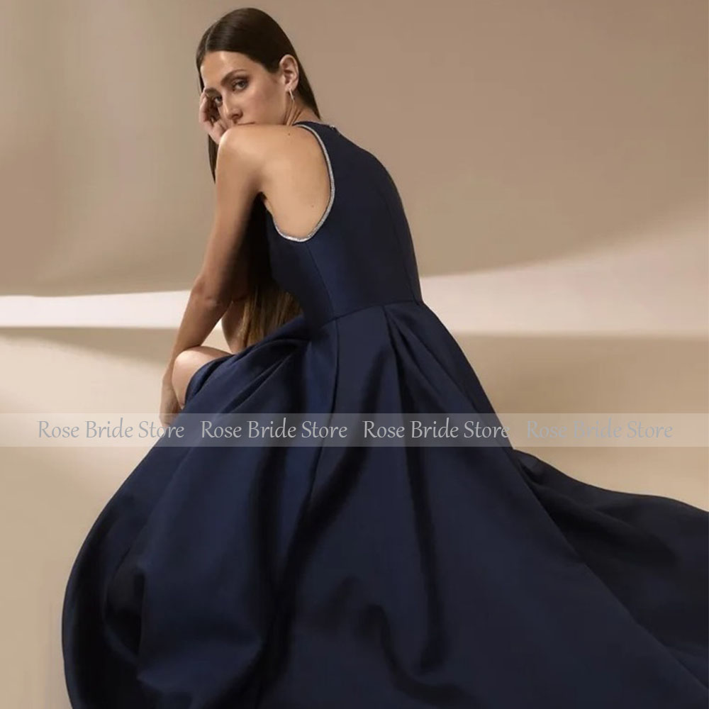 Navy Blue Satin Evening Dresse - Elegant Satin Evening Gown Split review and price