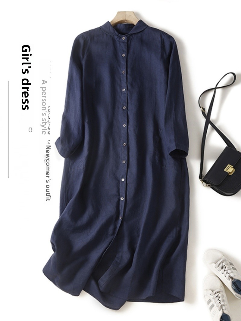 Linen Cotton Blend Long Sleeve - Casual Loose Linen Shirt Dress review and price