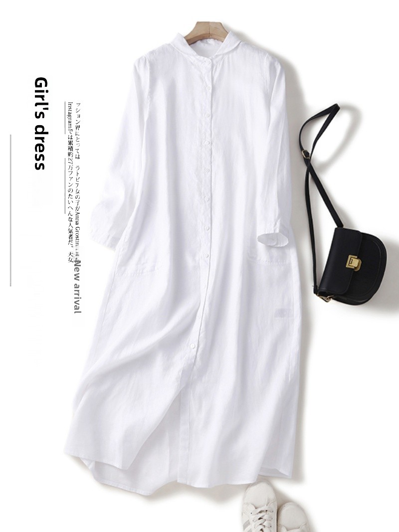 Linen Cotton Blend Long Sleeve - Casual Loose Linen Shirt Dress review and price