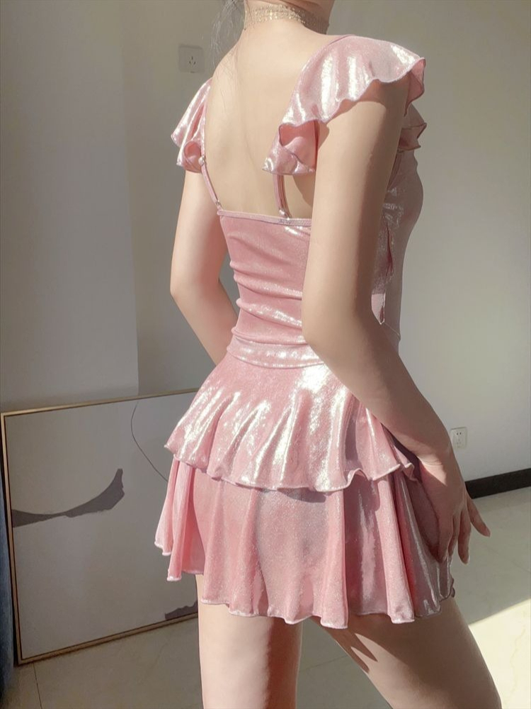 Flattering Shiny Pink Swimwear - Tops review and price